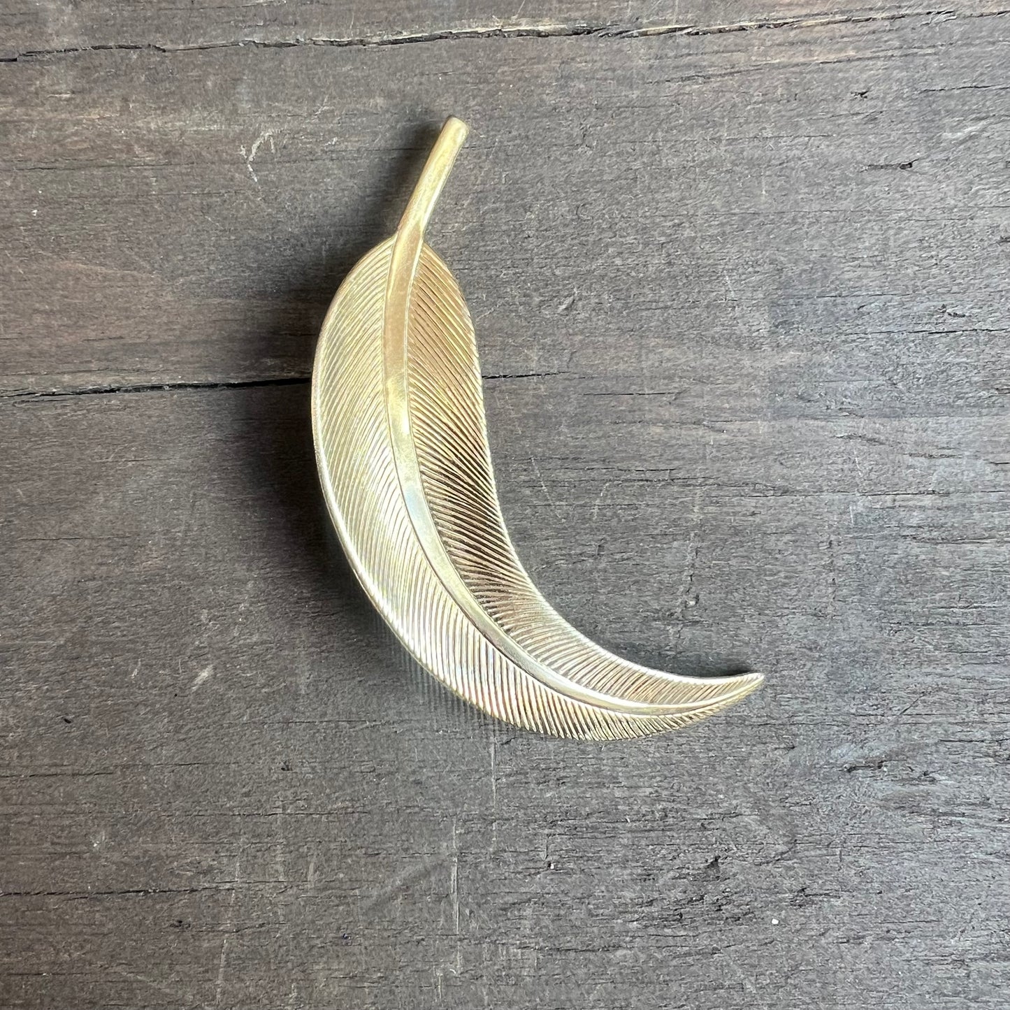 Gold Tone Feather Brooch