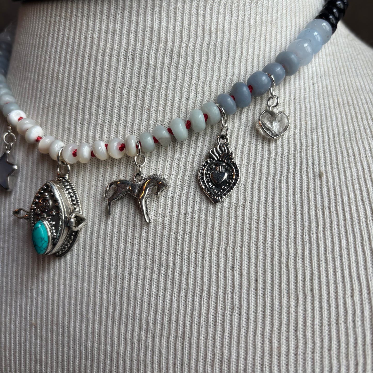 Ostrich Moon Turquoise Poison Box Sterling Silver Charm Necklace