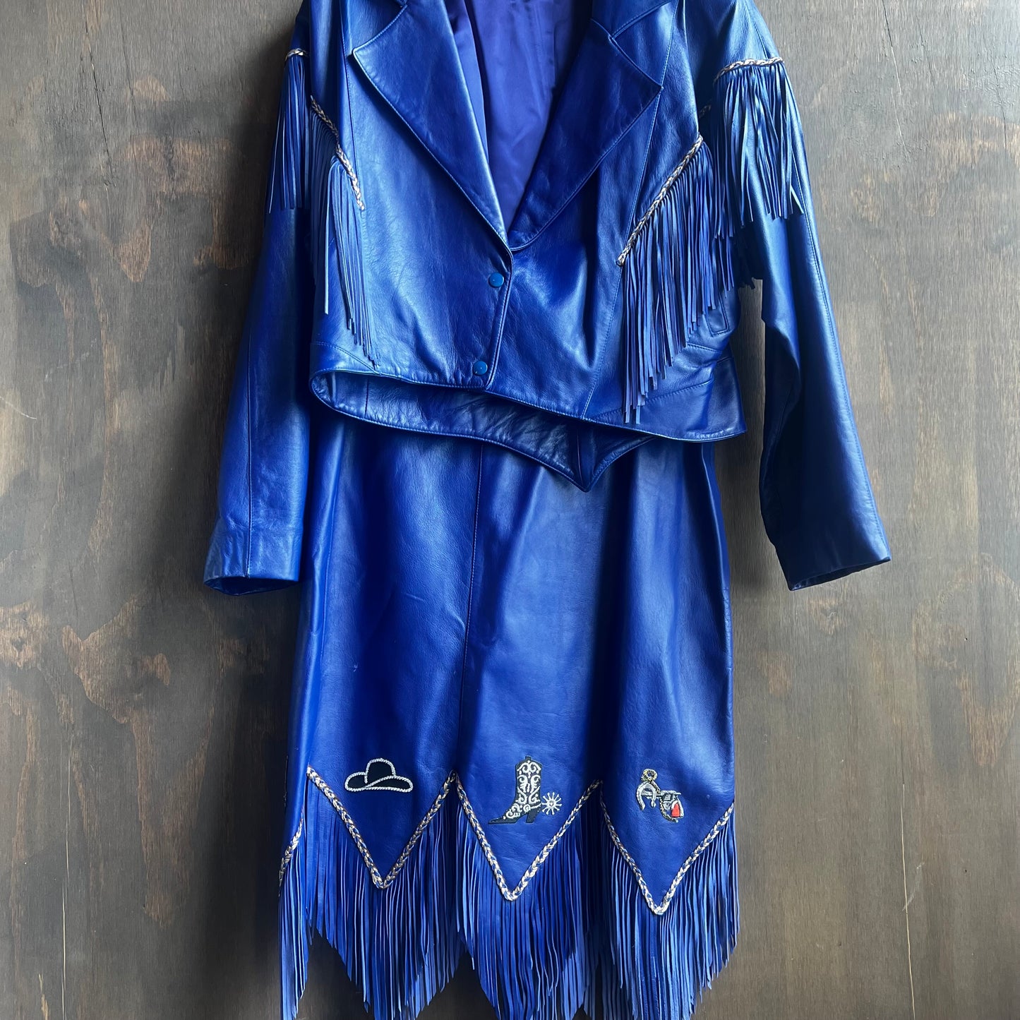 Makray Dark Blue Leather Western Set