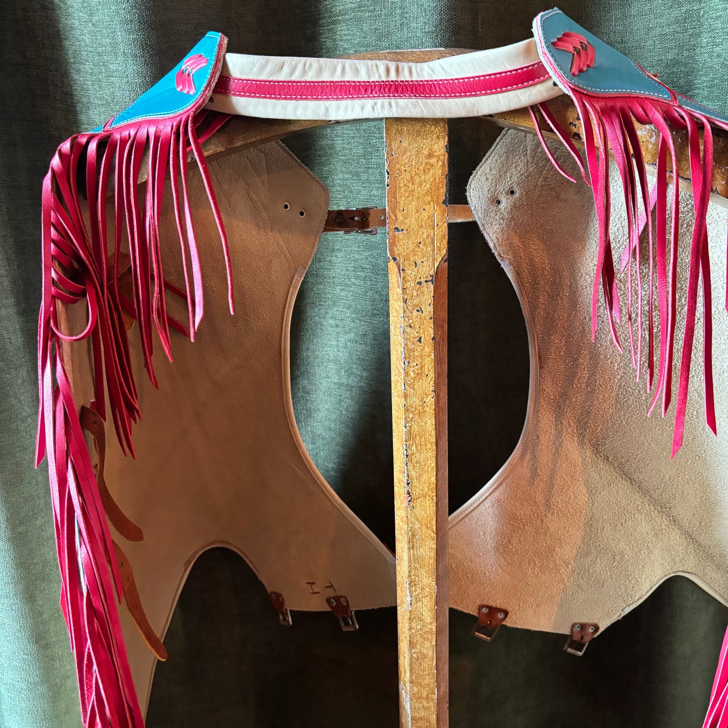 Red, White and Blue Fringed Leather Chaps
