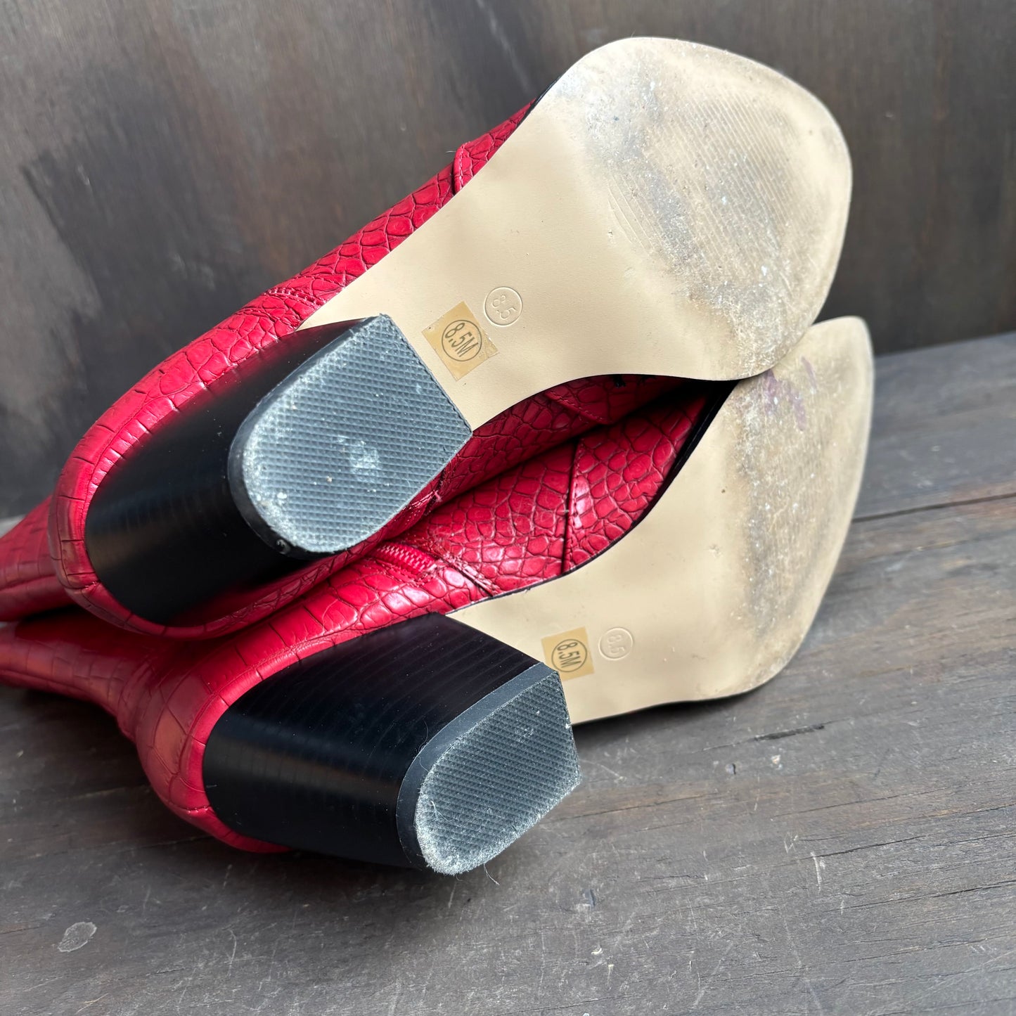 Faux Red Reptile Boots