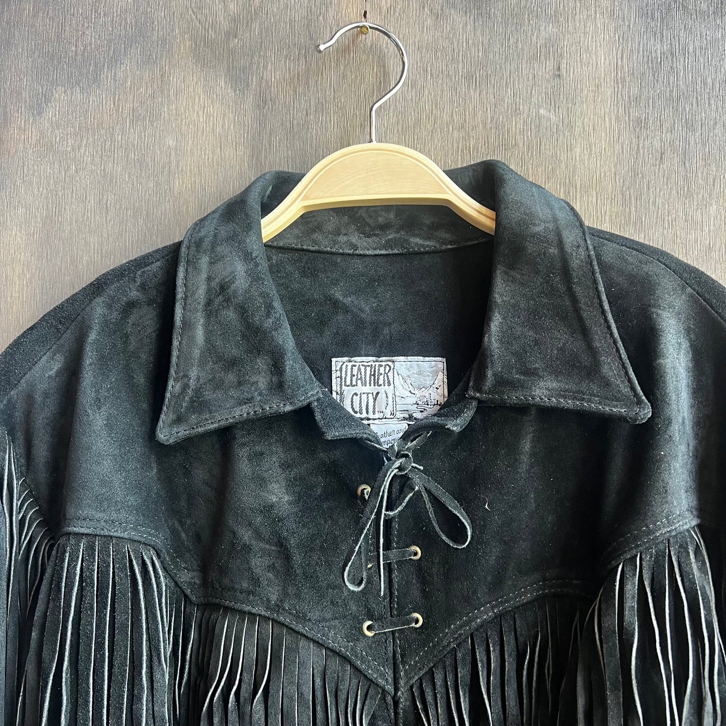 Leather City Black Fringe Coat