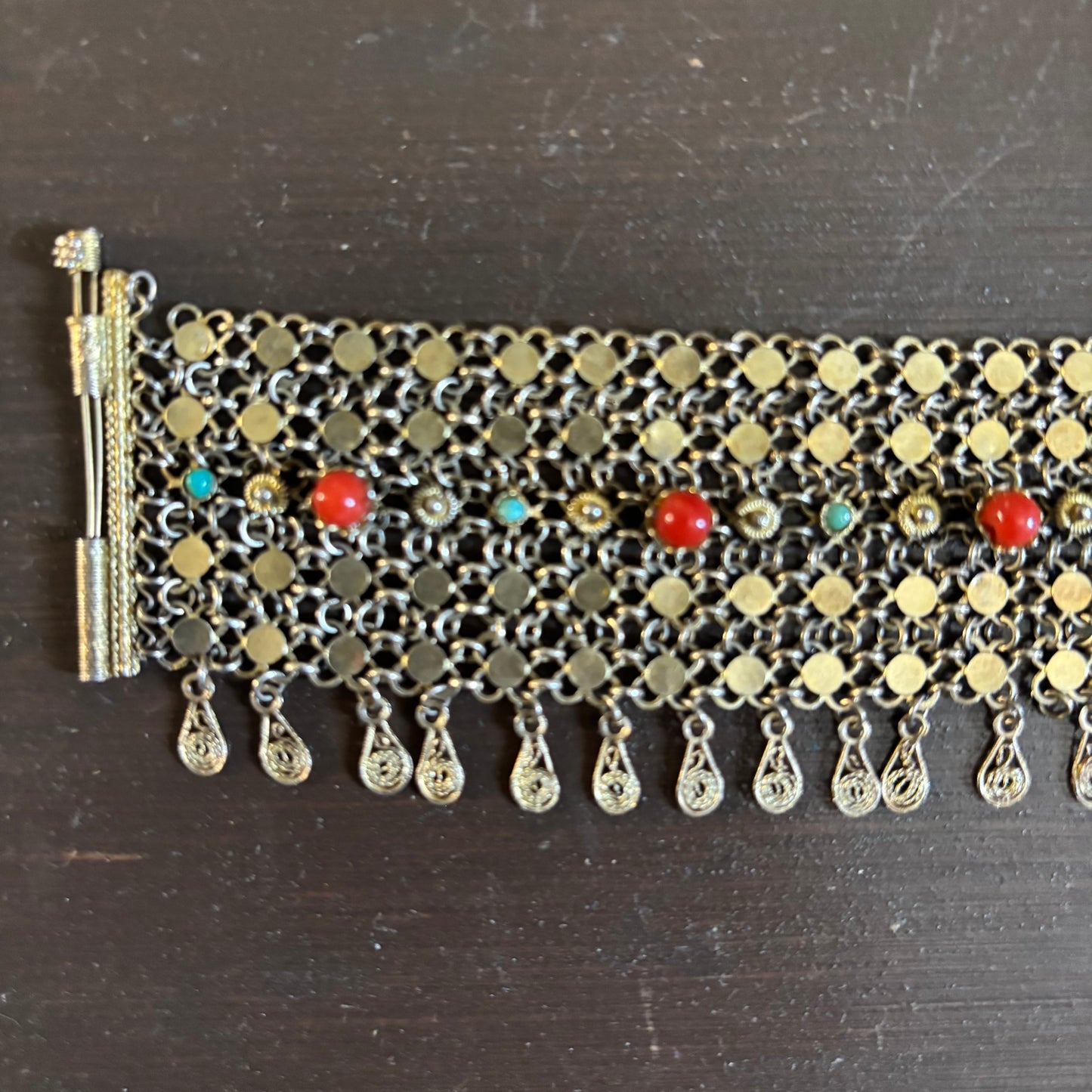 Wide Gold Tone Bracelet with Stones