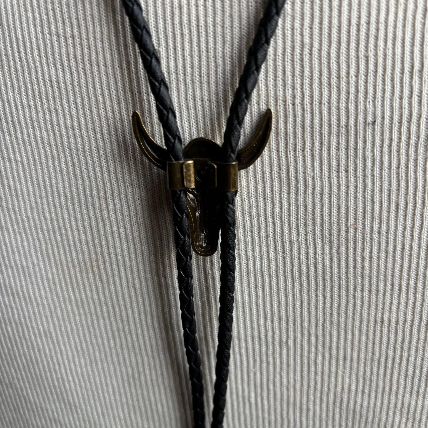 Longhorn Bolo on Black Leather Tie