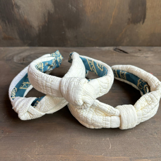 Vintage Quilt White and Blue Headband