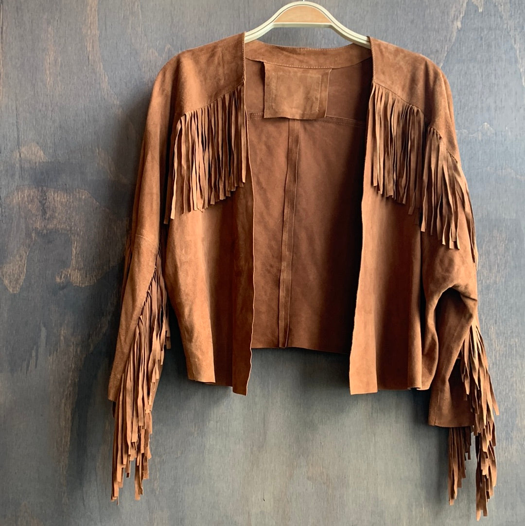 Brown leather fringed jacket
