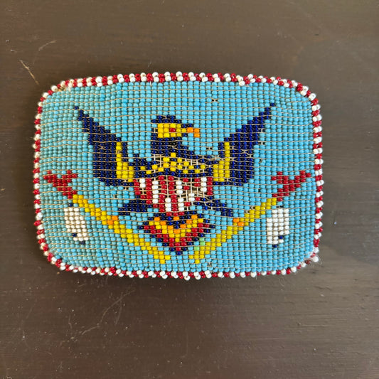 Vintage Handmade Seed Bead Belt Buckle with Thunderbird