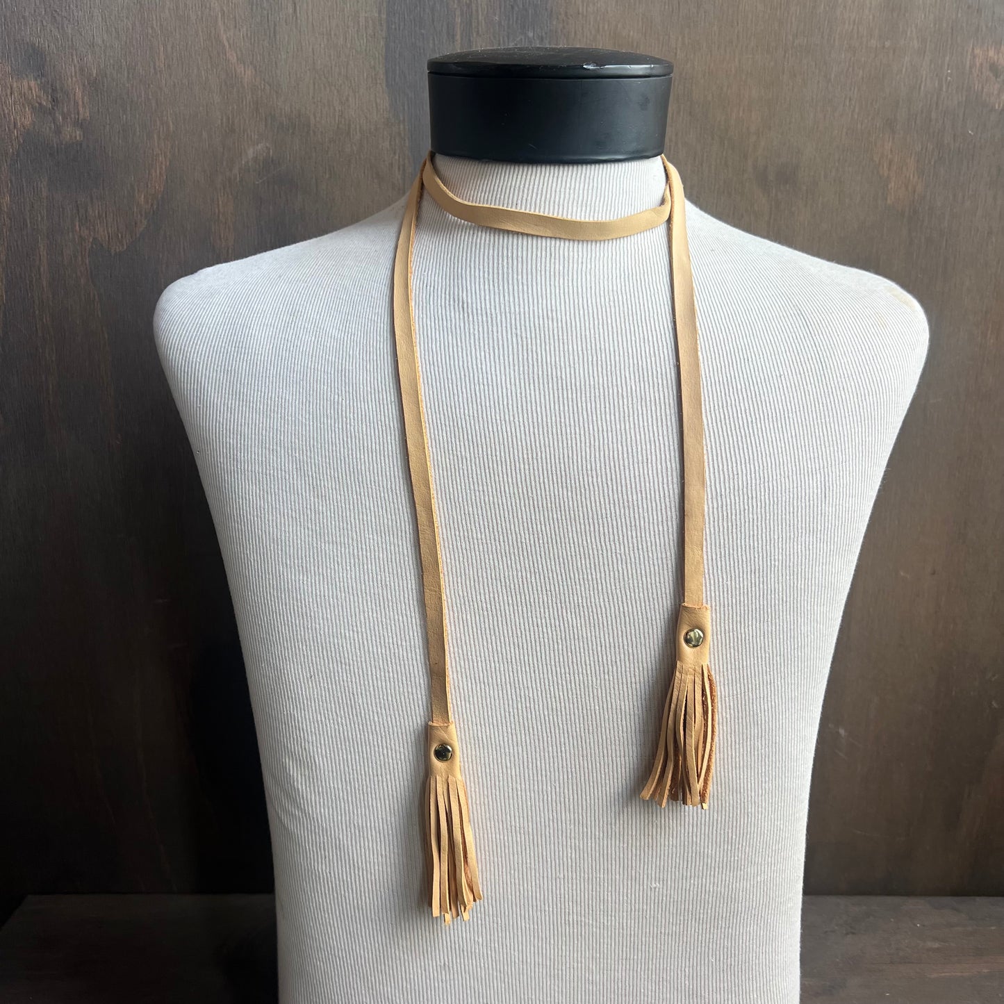 Leather Sage Tan Tassel Tie