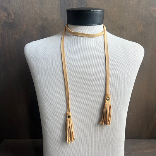 Leather Sage Tan Tassel Tie