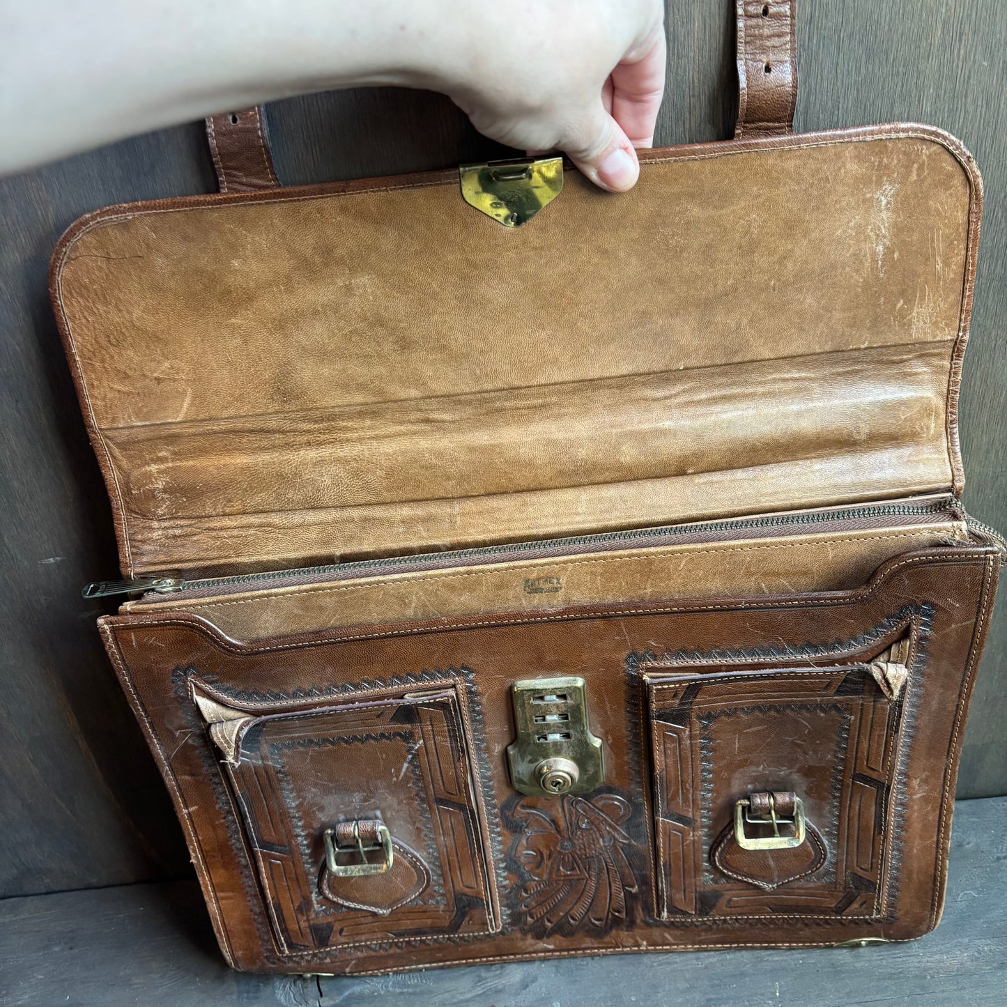 Vintage Tooled Leather Briefcase
