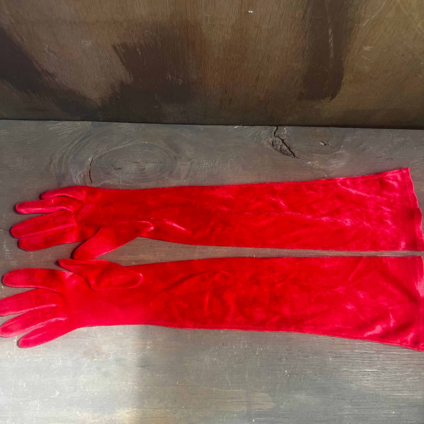 Long Red Velvet Gloves