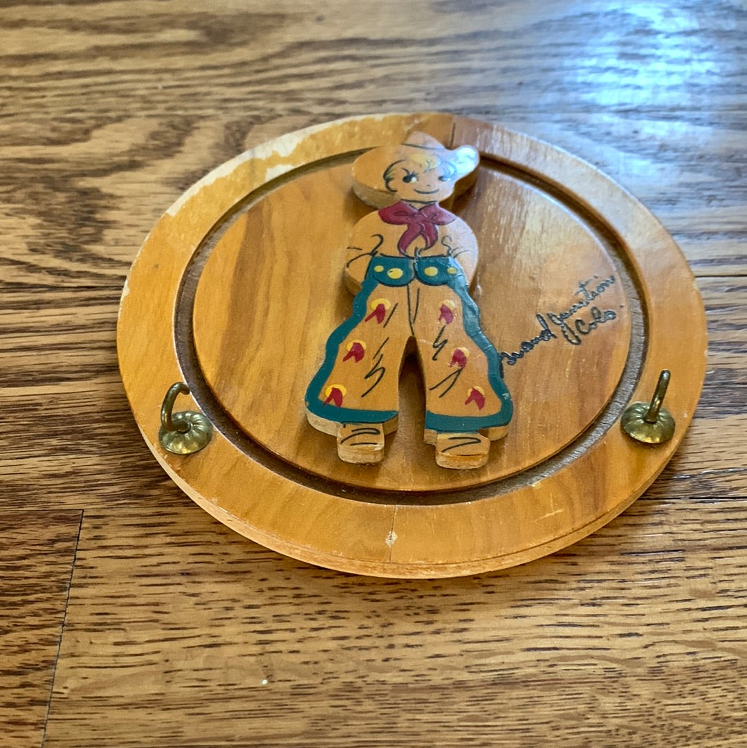 Vintage Grand Junction CO cowboy wall art with hooks