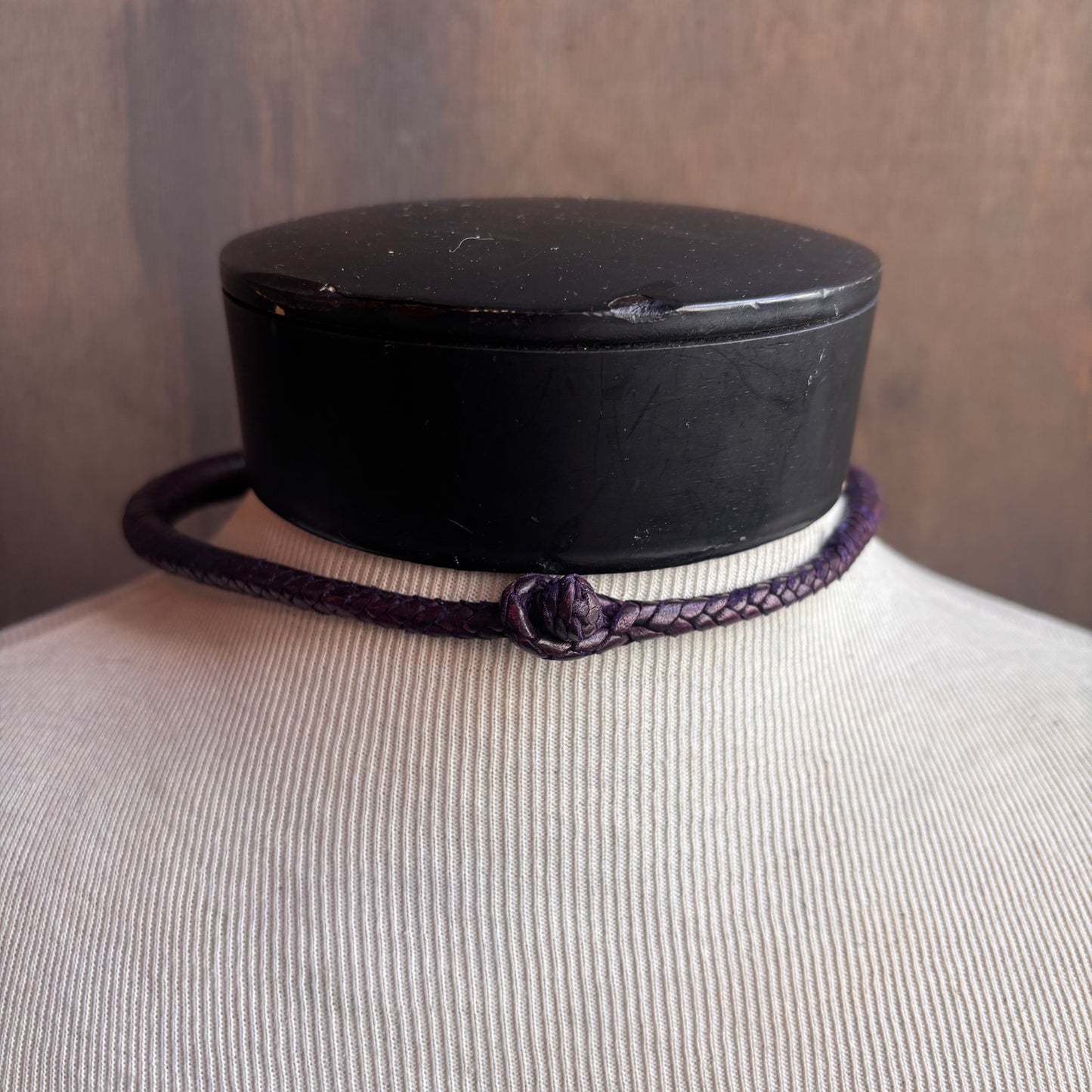 Mac Warman Vintage Brass Star Medallion Purple Leather Colar Necklace