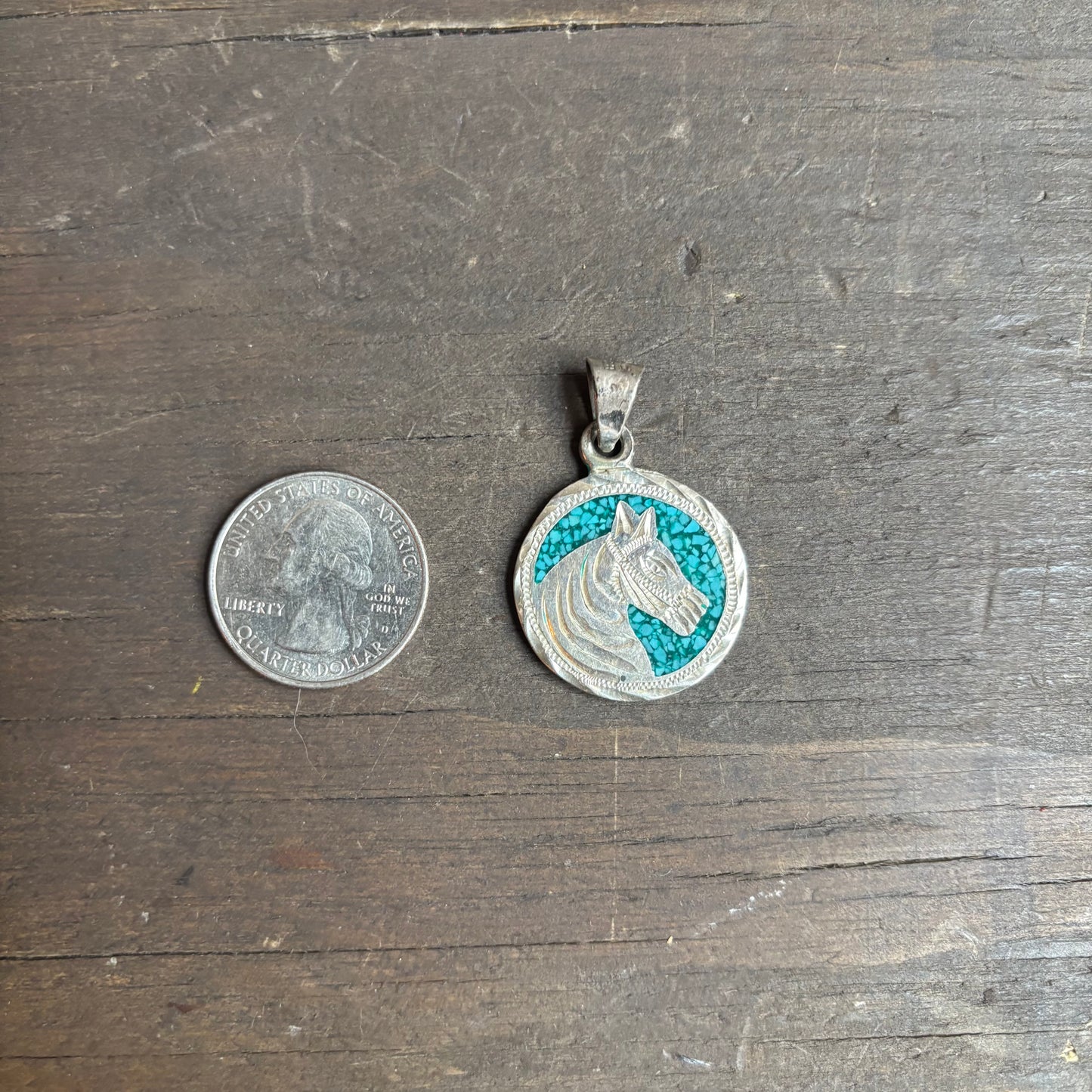 Silver and Turquoise Chip Horse Pendant