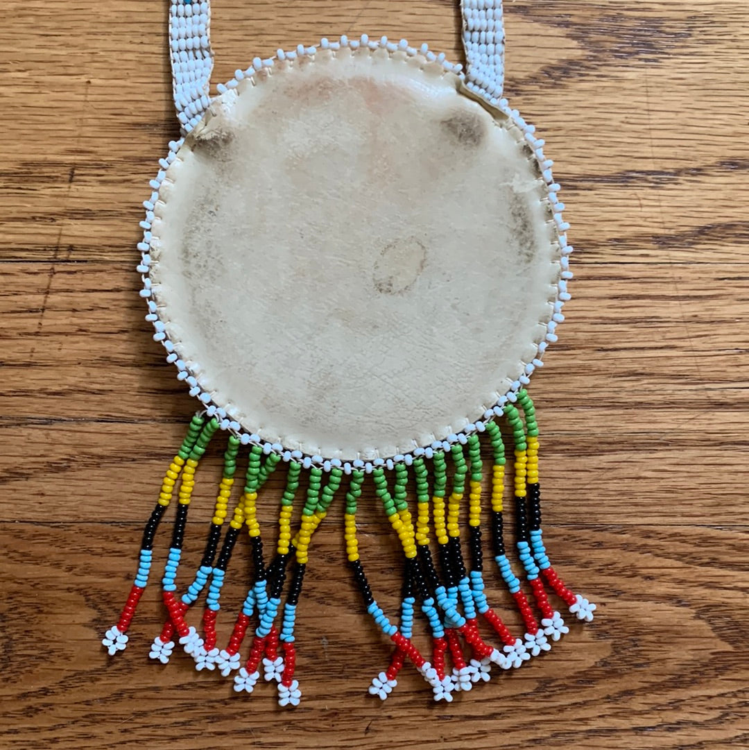Beaded multi-color medallion necklace with fringe