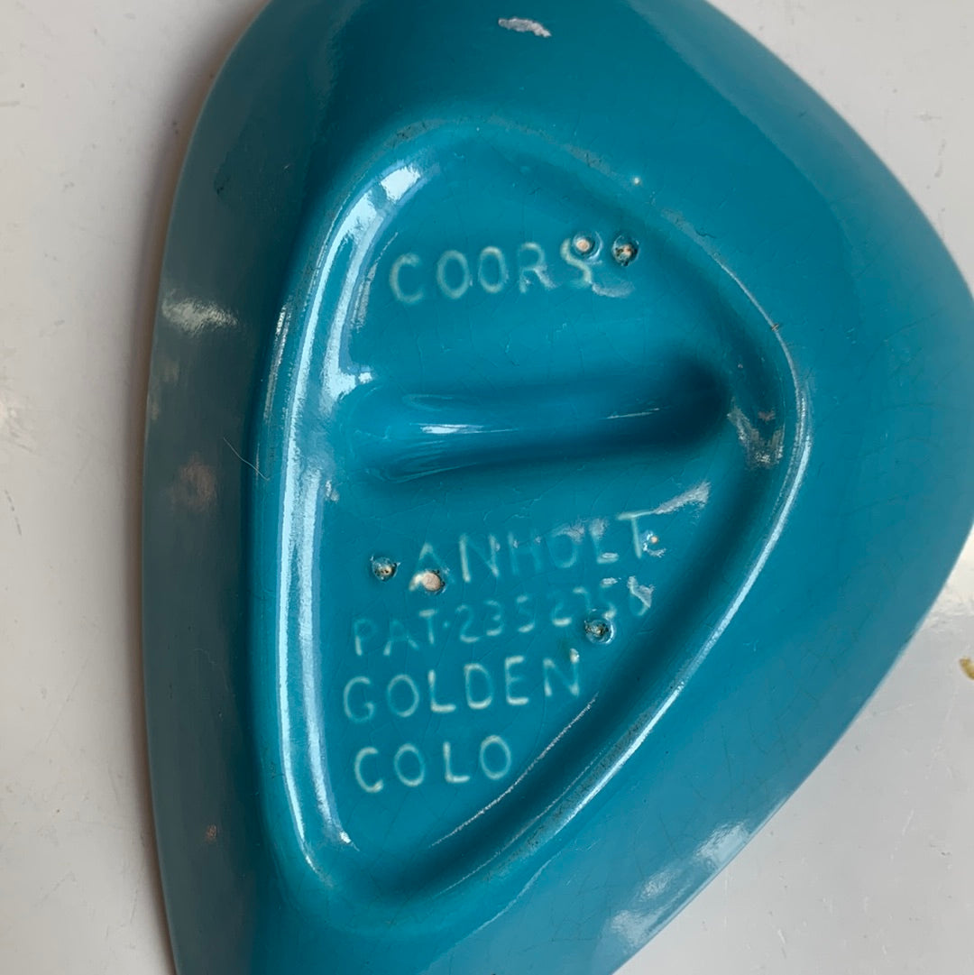 Mid-century aqua ceramic ashtray