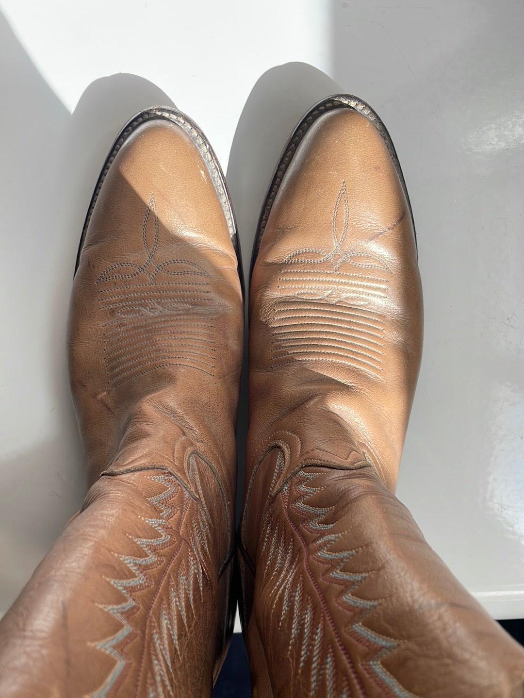 Tony Lama Tan Boots with Light Blue Embroidery