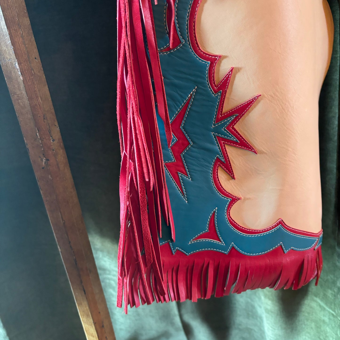 Red, White and Blue Fringed Leather Chaps
