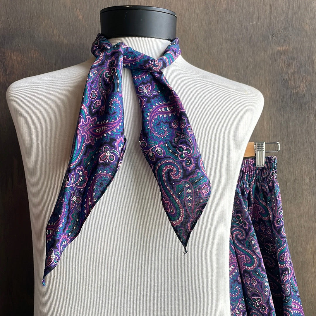 Vintage Purple Paisley Skirt and Tie