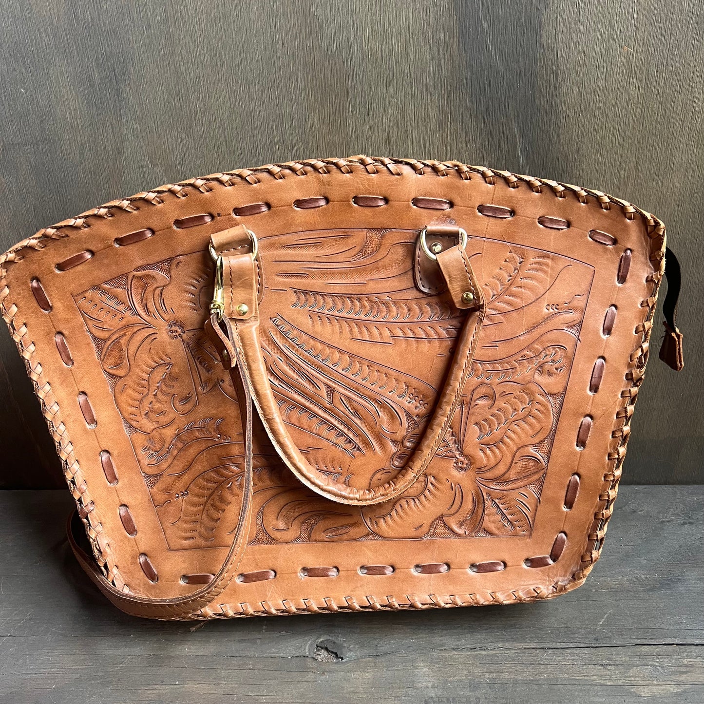 Tooled Leather Work Bag
