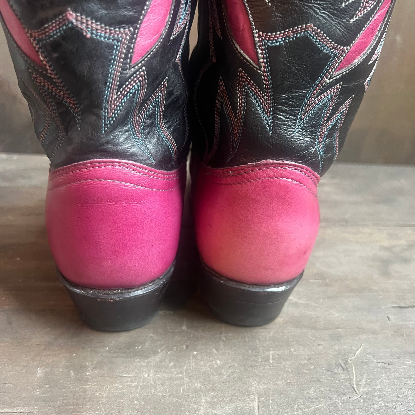 Dan Post Pink and Black Two- Tone Leather Boots
