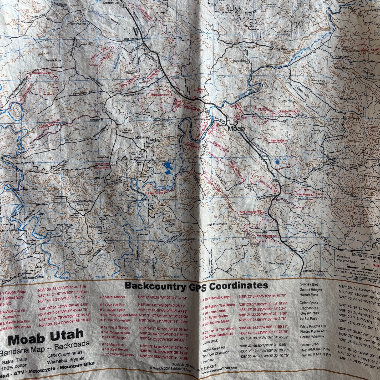 Moab Utah Backcountry Map Bandana