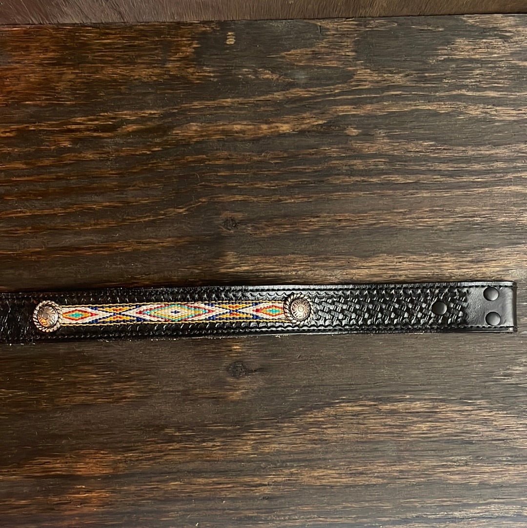 Kid’s Black Wrangler Leather Belt with Embroidery