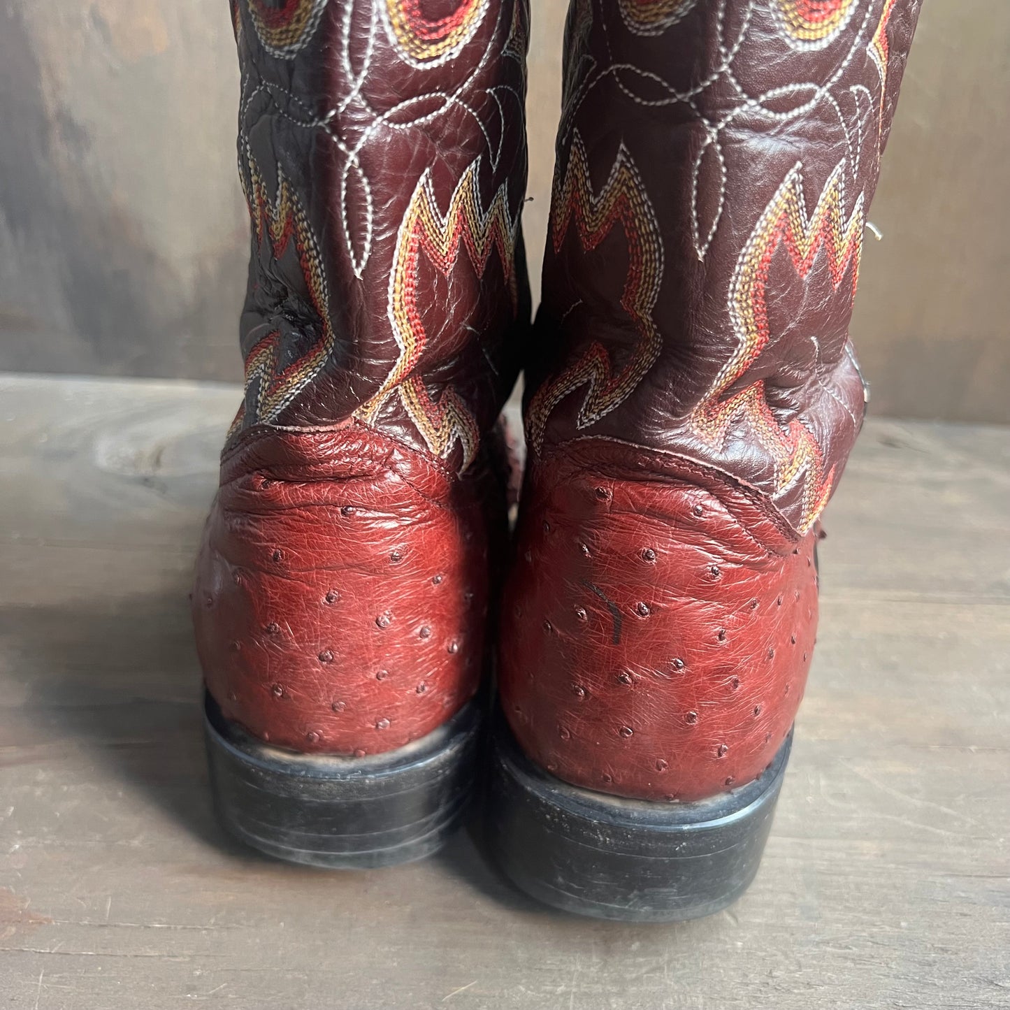 Custom Made Burgundy Ostrich and Leather Cowgirl Boots