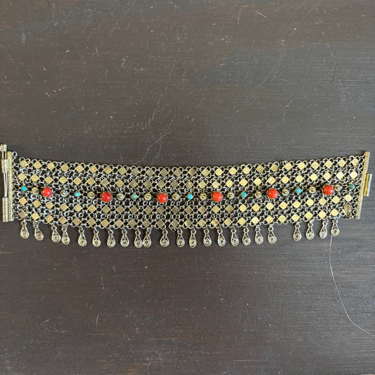 Wide Gold Tone Bracelet with Stones
