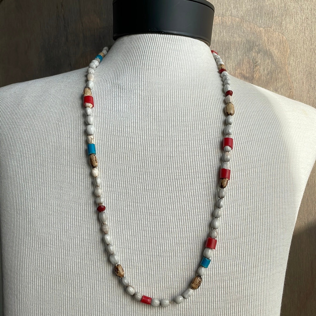 Coffee Bean Beaded Necklace (Gray Orange Blue)