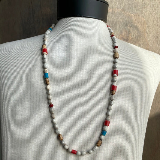Coffee Bean Beaded Necklace (Gray Orange Blue)