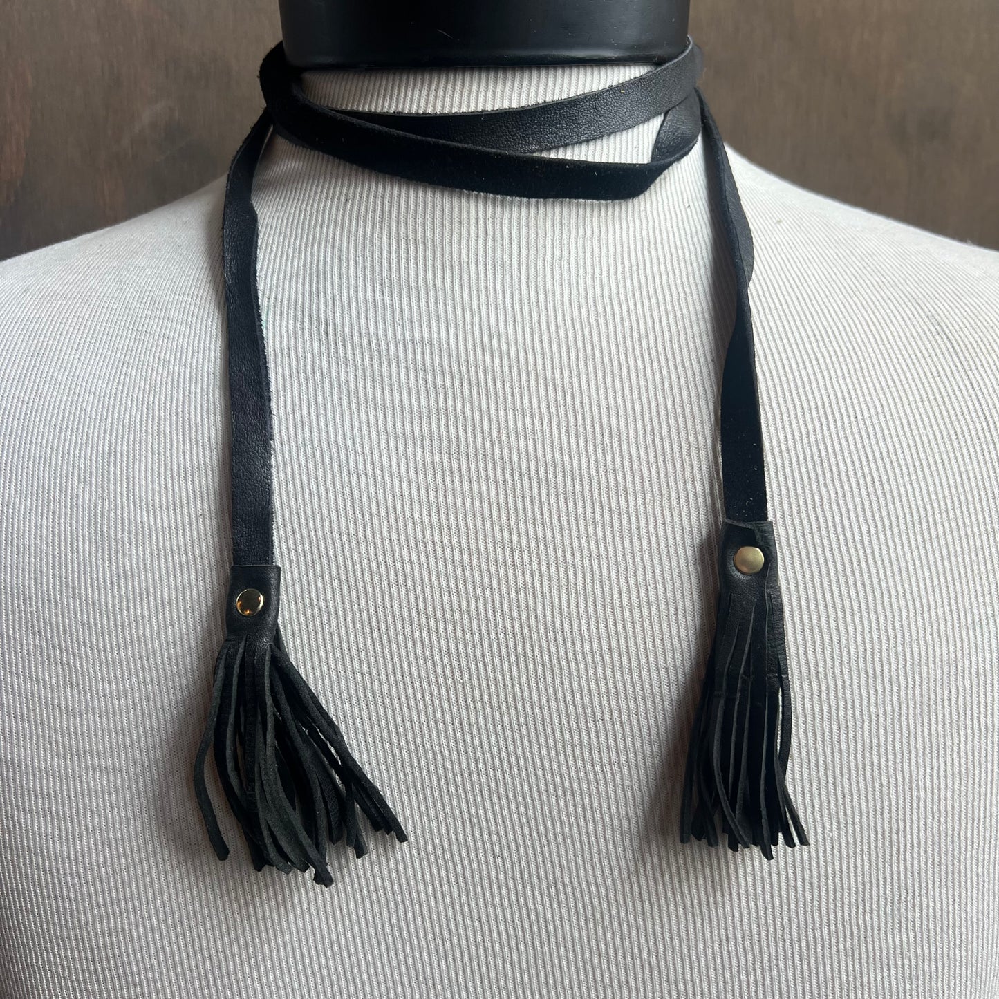 Leather Sage Black Tassel Tie