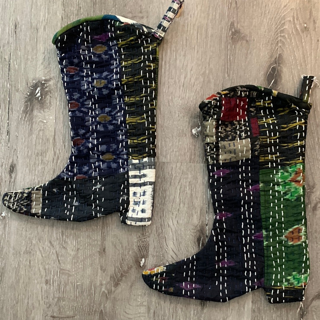 Vintage quilt Cowboy Boot Christmas stocking