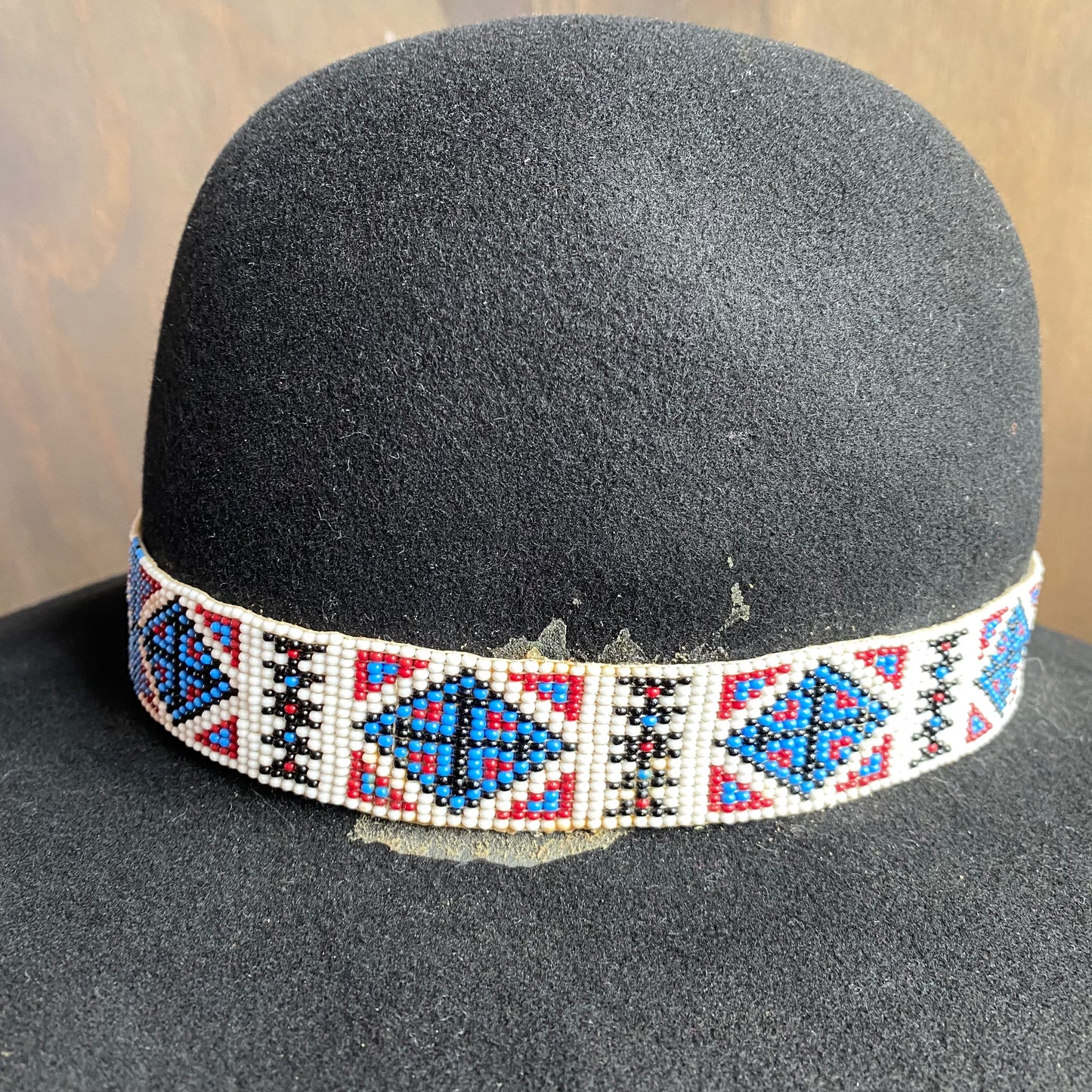 Handmade Black Felt Hat with Beaded Band