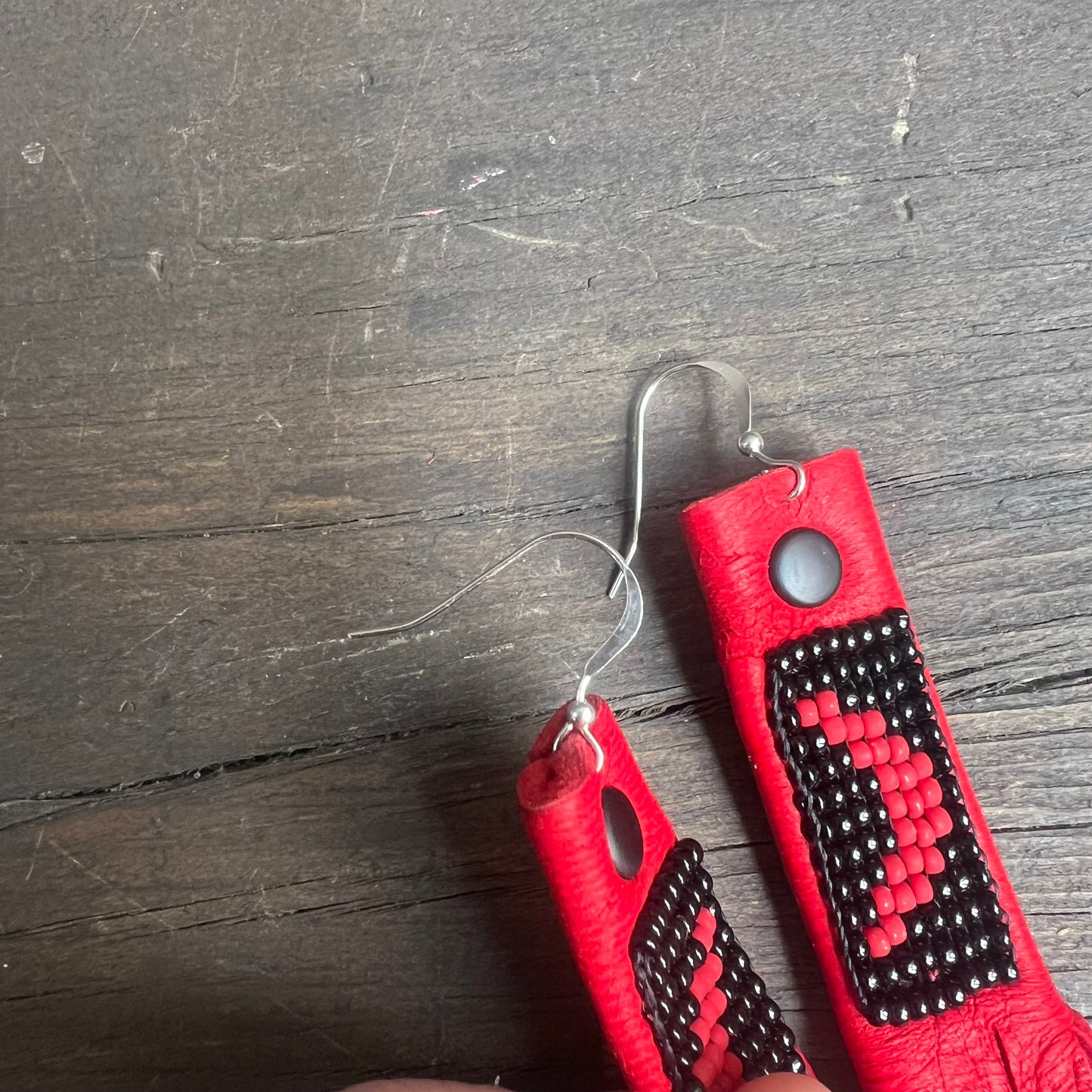 Leather Sage Red Fringe Earrings