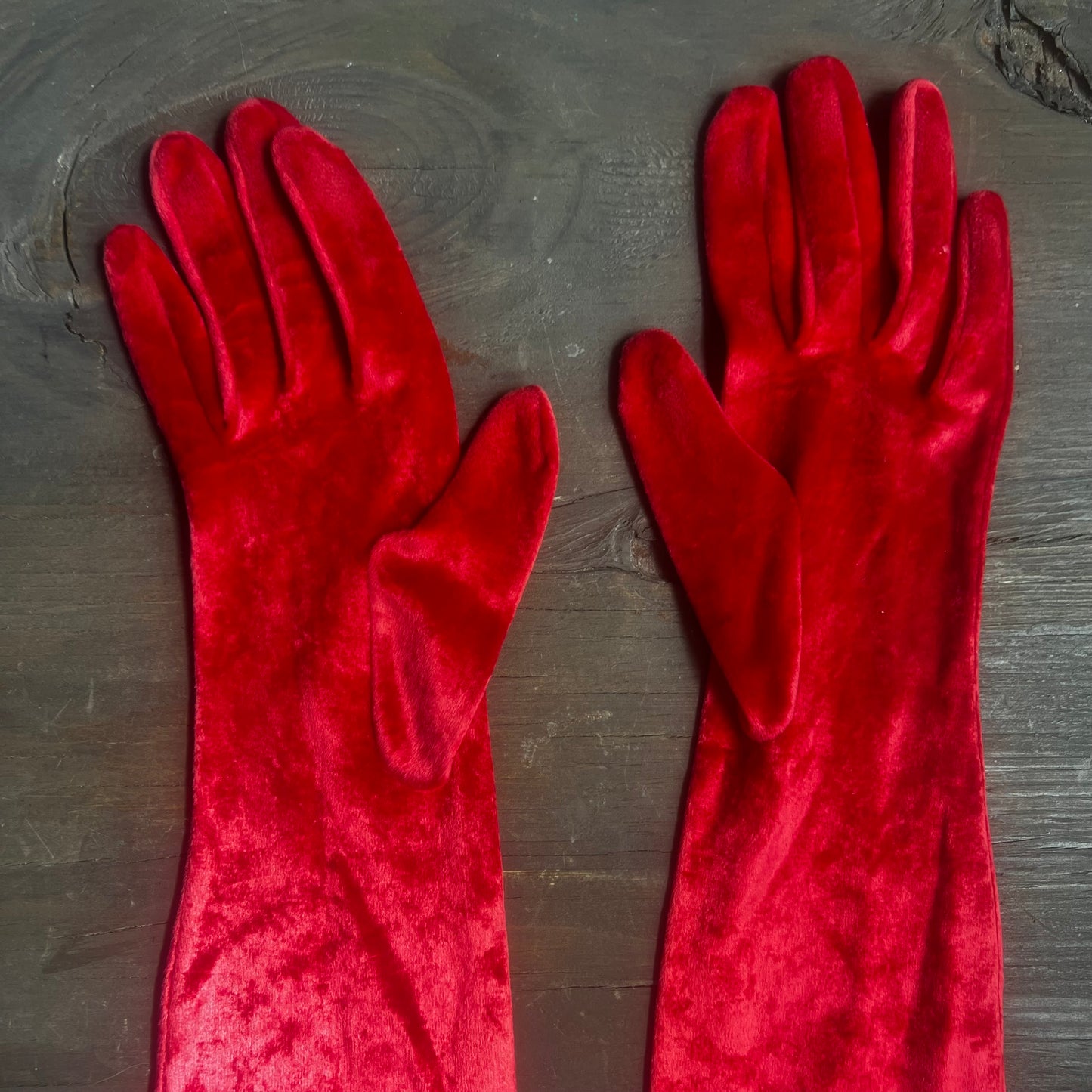 Long Red Velvet Gloves