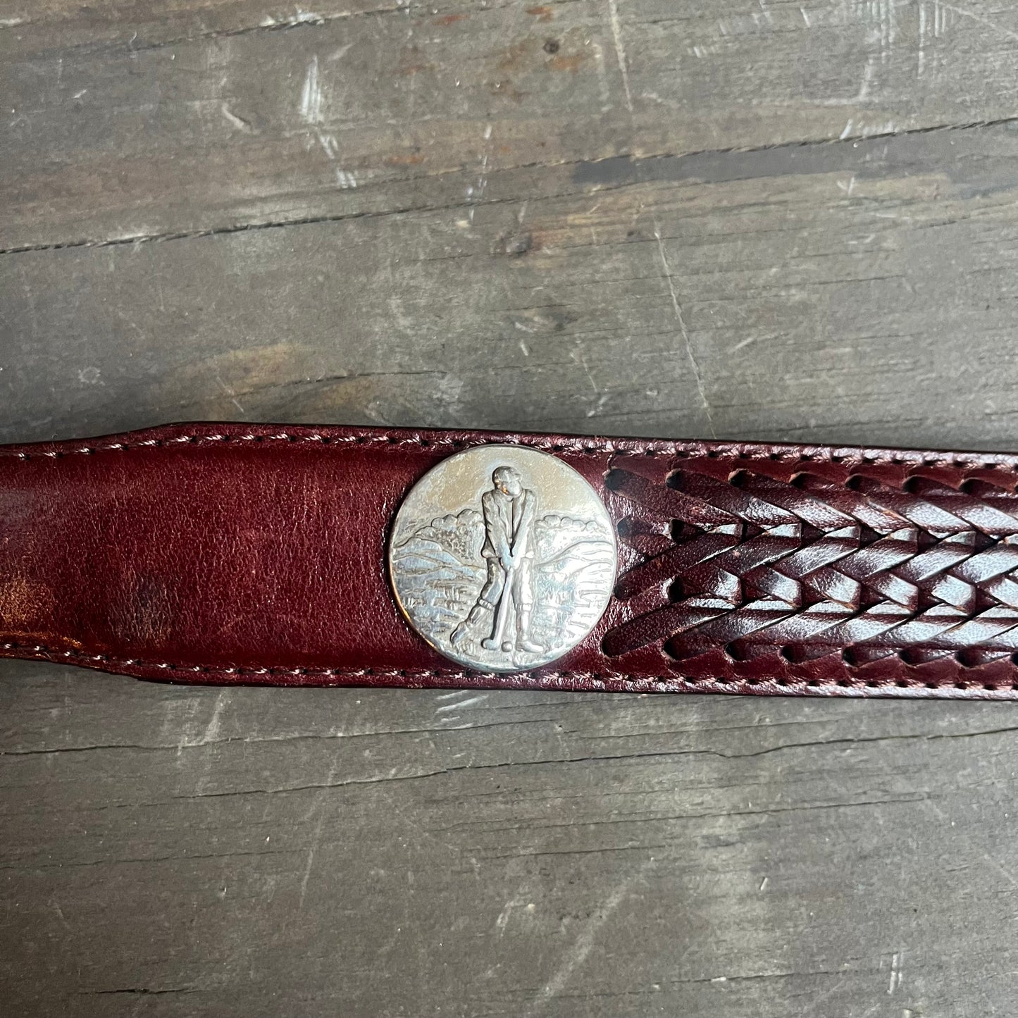 Brown Leather Belt with Silver Golfer Conchos
