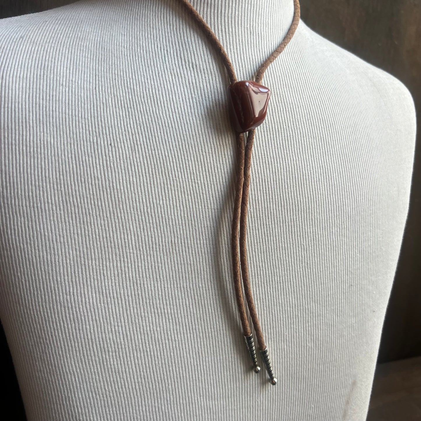 Red Jasper Bolo Tie on Leather Cord