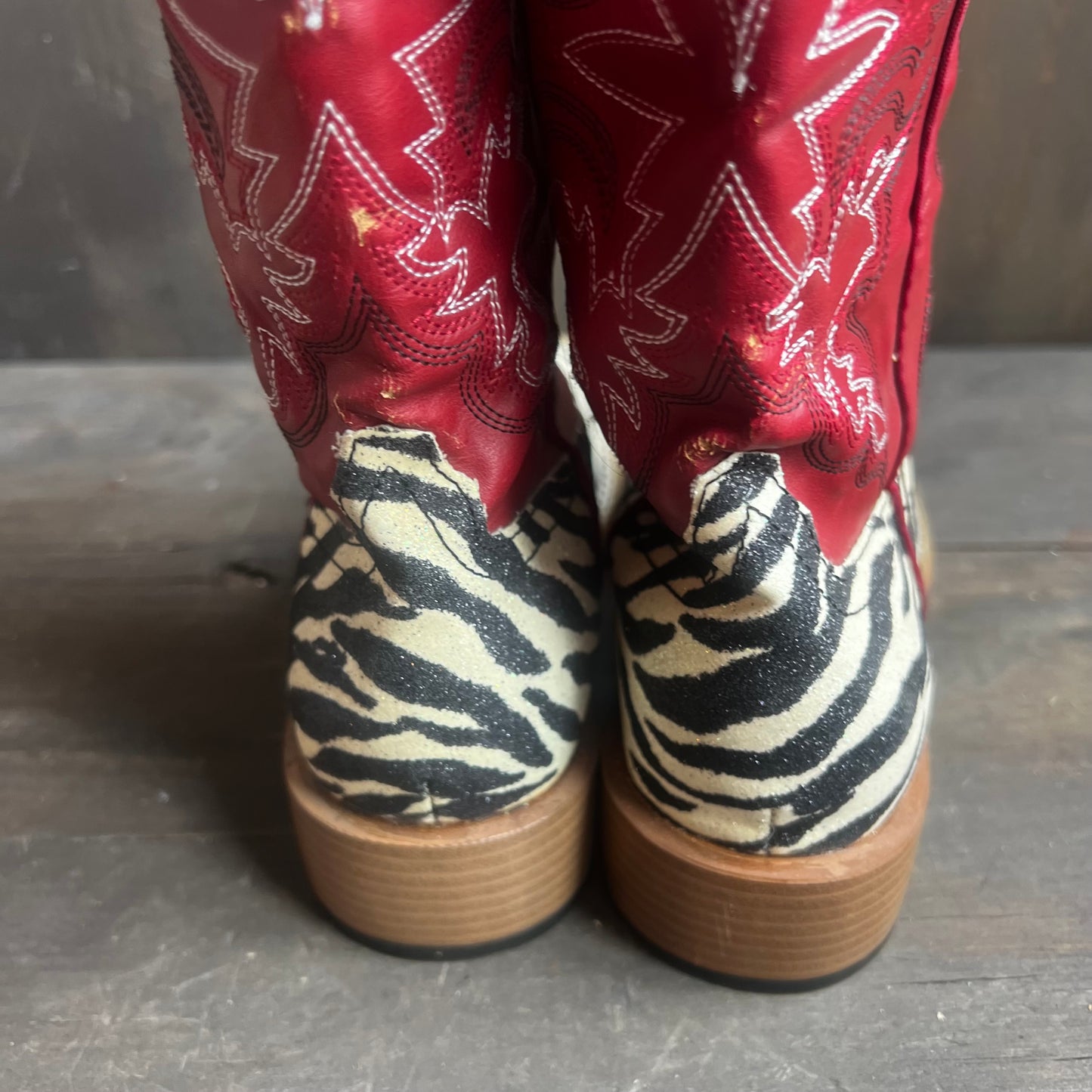 Roper Shimmery Zebra and Red Leather Boots
