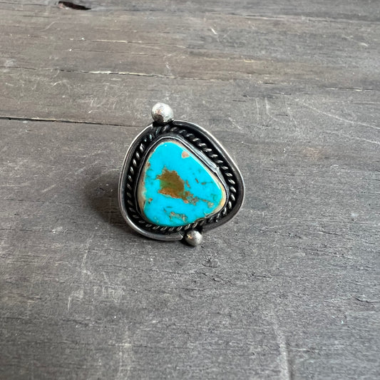 Vintage Sterling Silver and Turquoise Triangle Ring