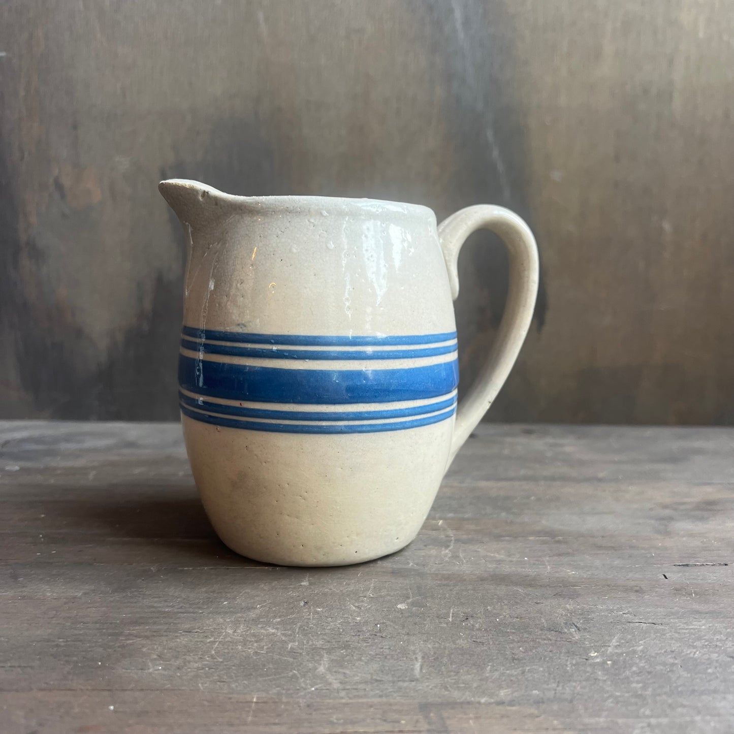 Vintage Hull Pottery Co Blue Banded Yellow Ware Pitcher