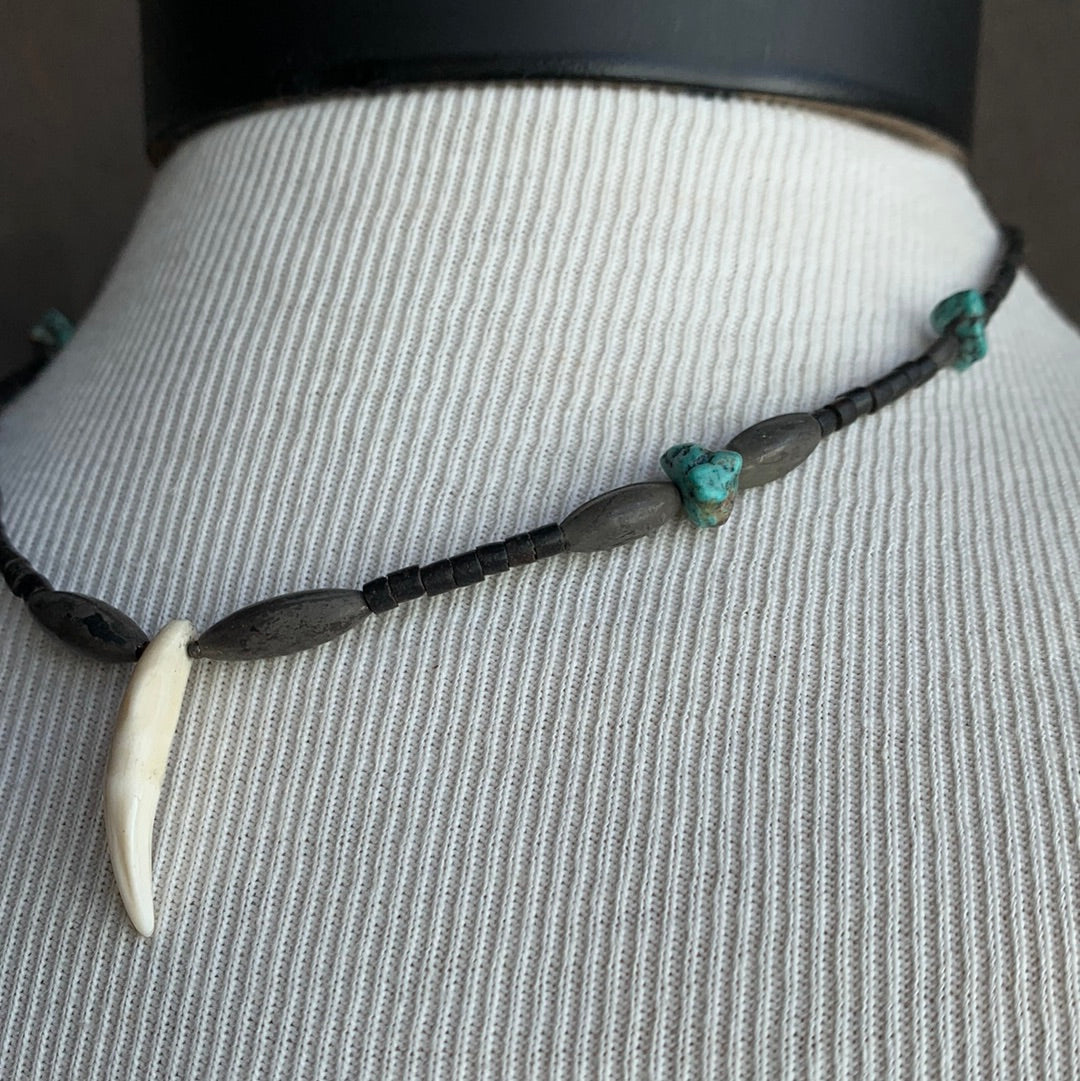 Coyote Tooth and Turquoise Necklace