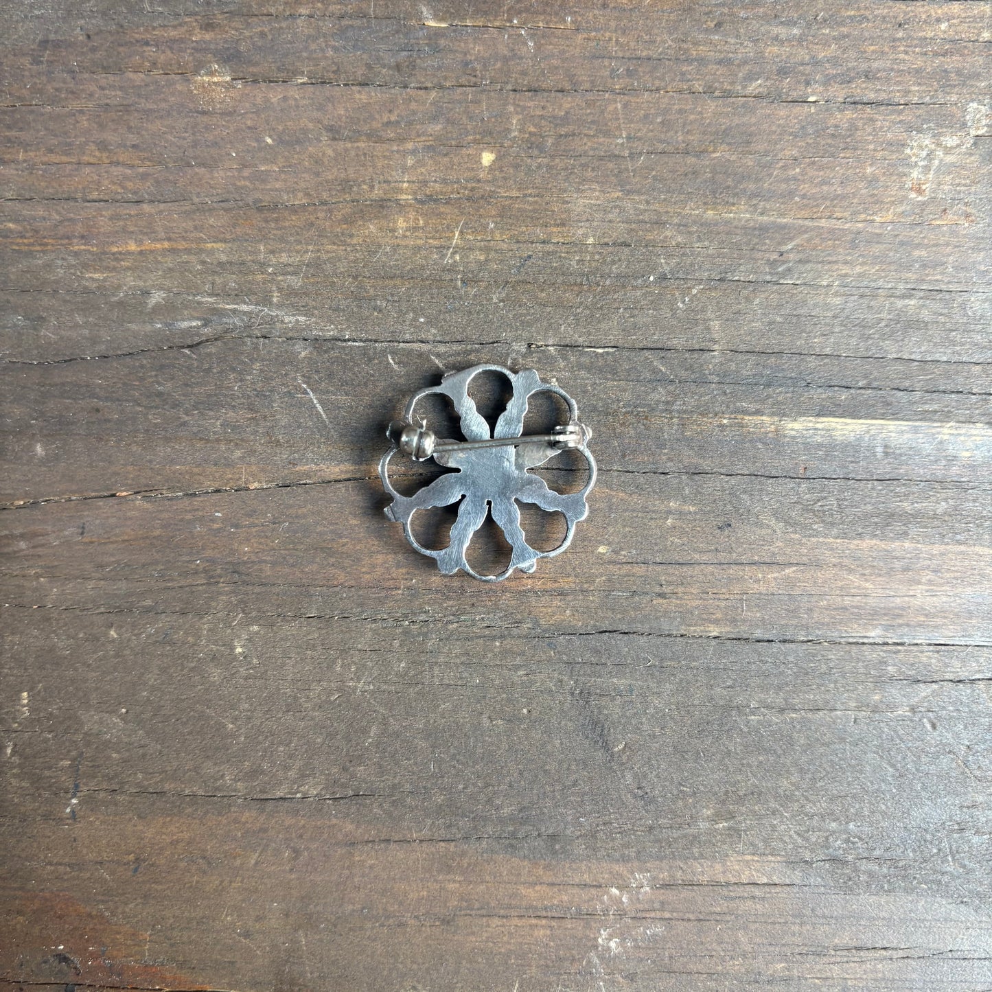 Vintage Silver and Turquoise Flower Pin