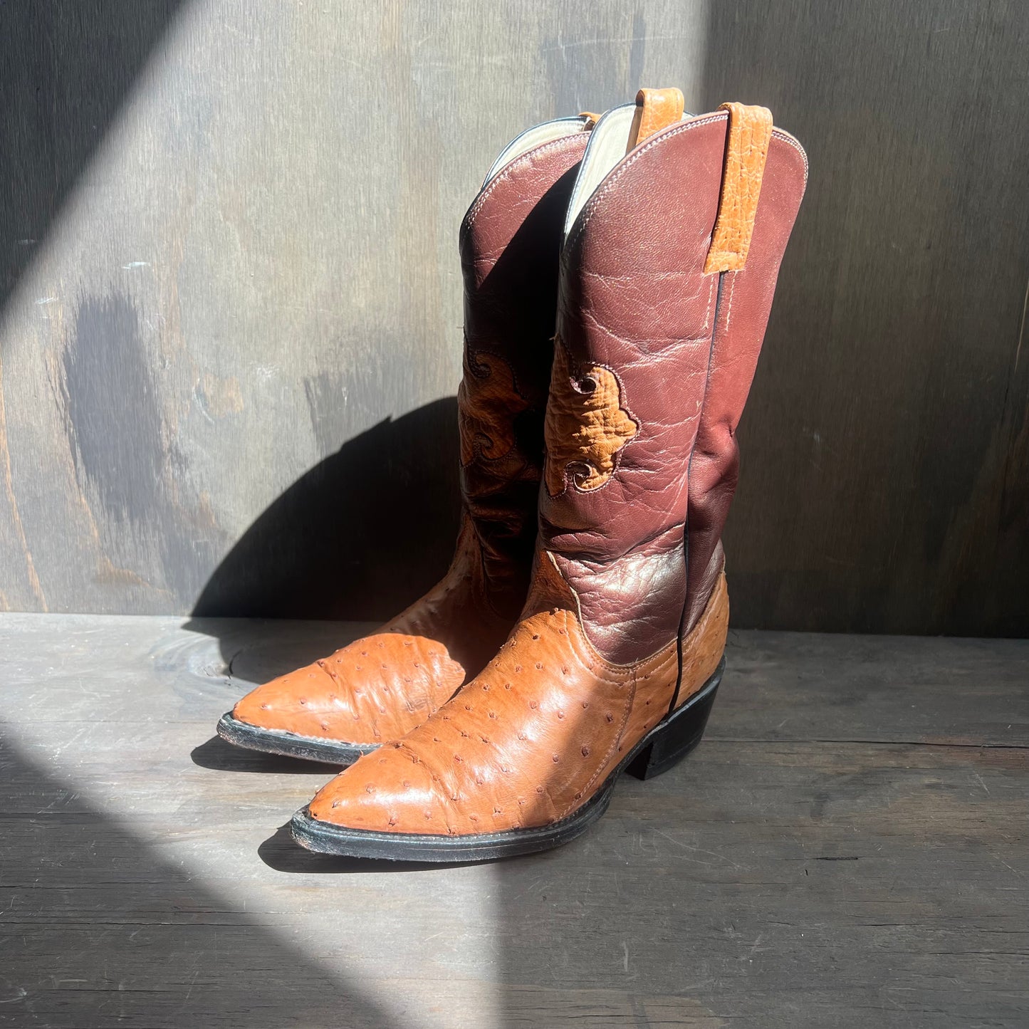 Finn’s Exotic Brown Ostrich and Leather Cowgirl Boots