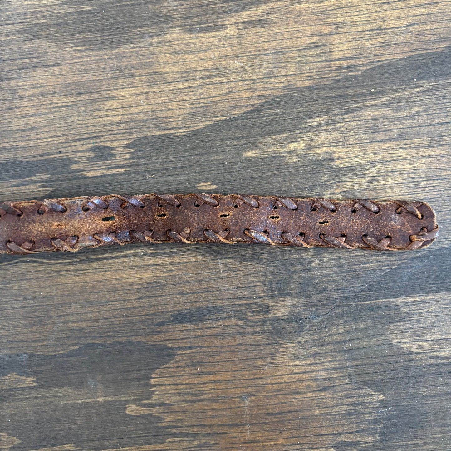 Reversible Brown Leather Belt with Wood Buckle