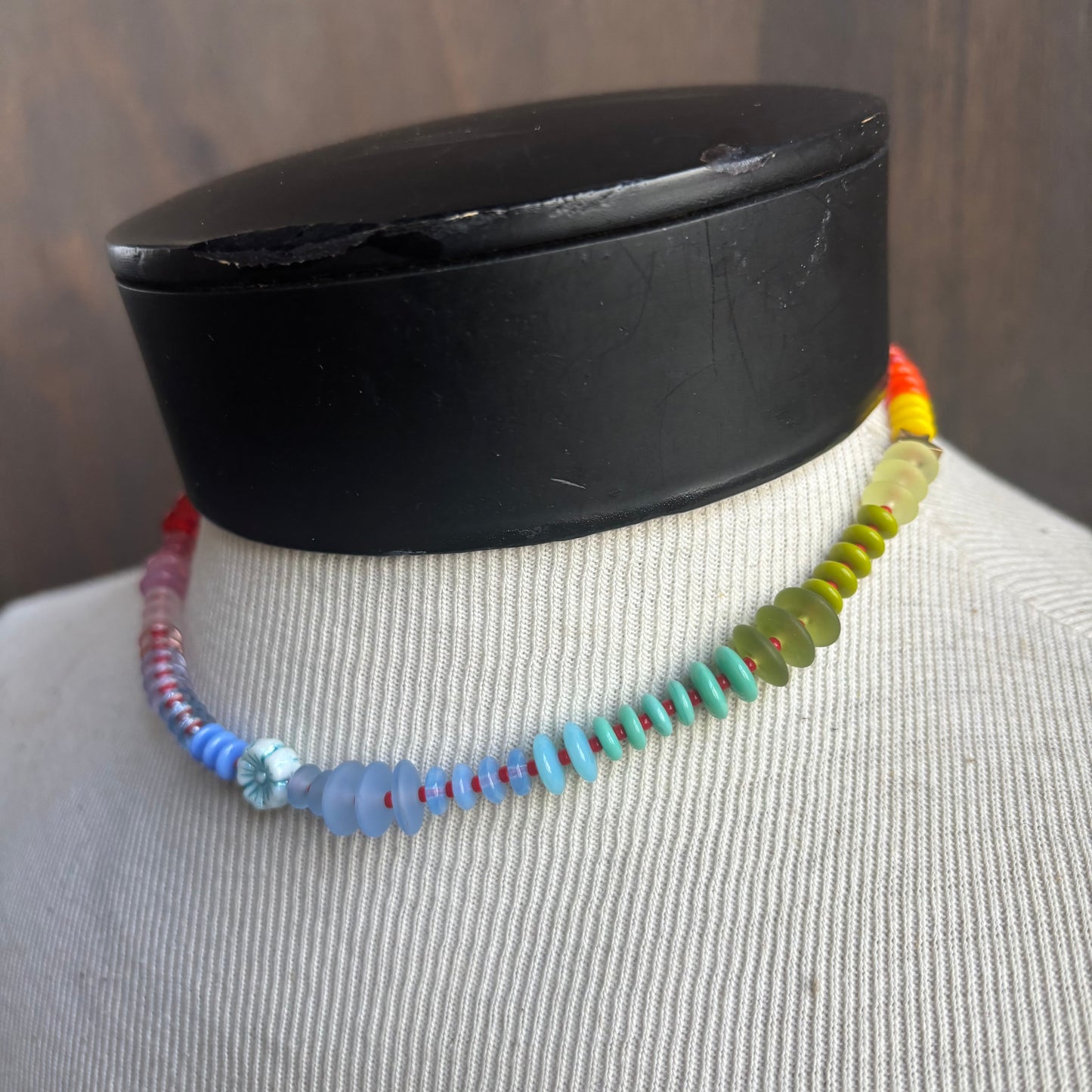 Ostrich Moon Rainbow Bead Necklace