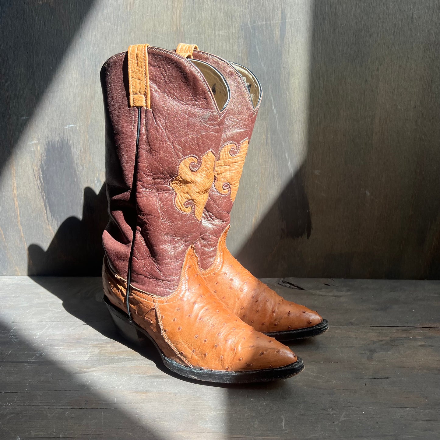 Finn’s Exotic Brown Ostrich and Leather Cowgirl Boots