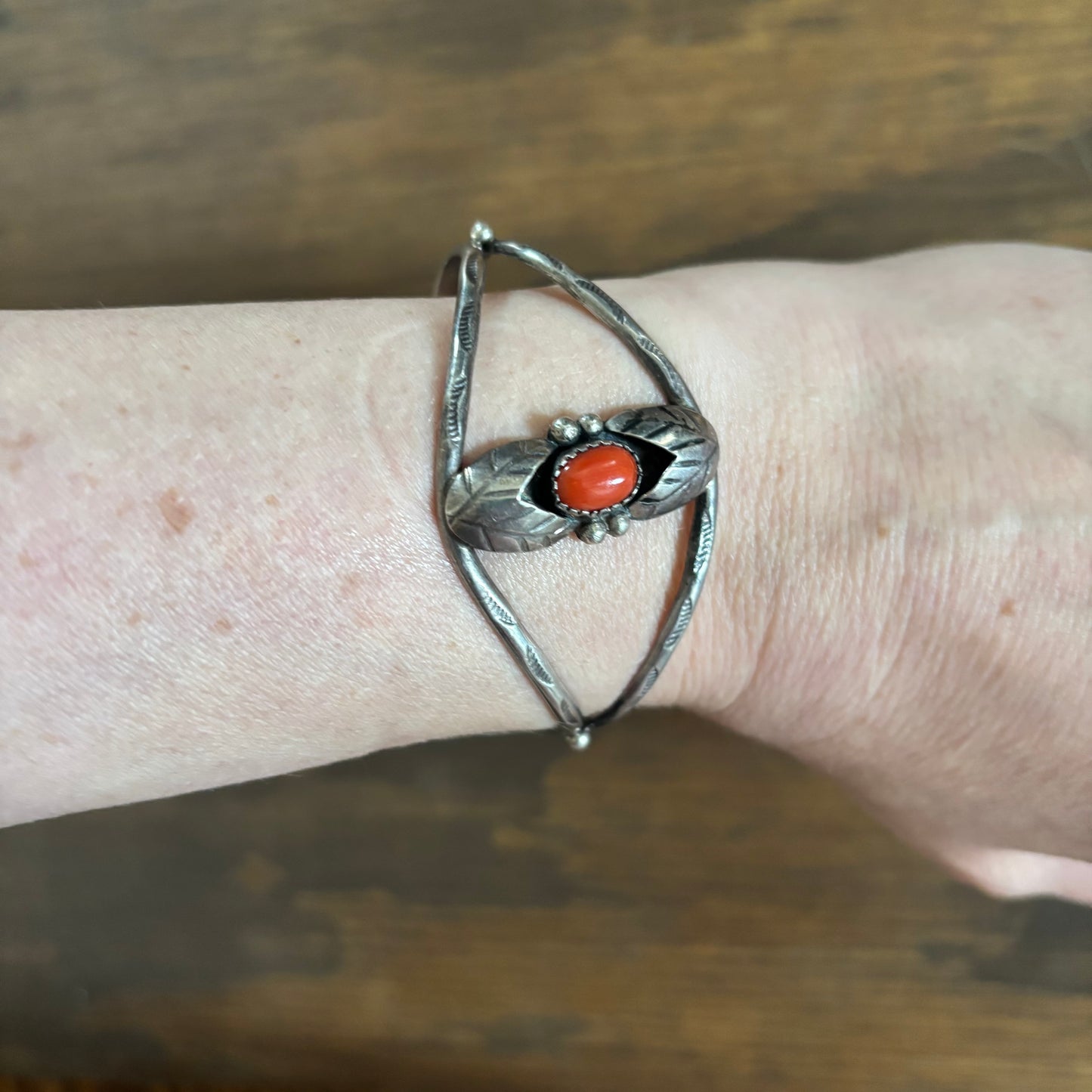 Sterling Silver Red Coral Cuff Bracelet