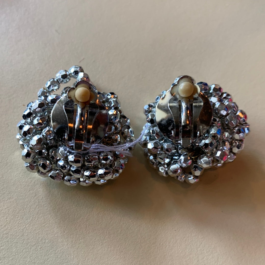 Silver beaded knot clip on earrings