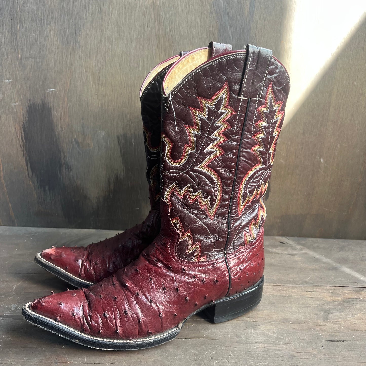 Custom Made Burgundy Ostrich and Leather Cowgirl Boots